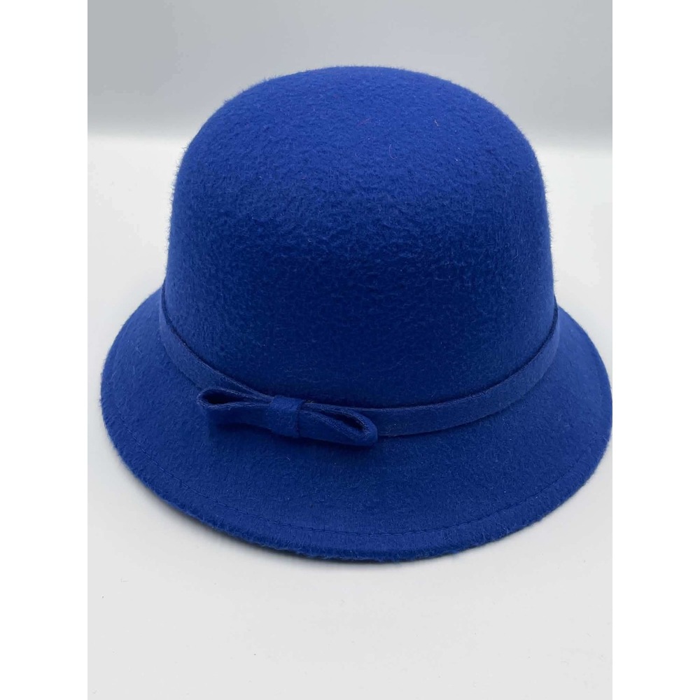 Royal Blue Cloche Hat Women Vintage Style Felt Bow Accent 57cm Adjustable